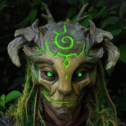 Party Masks Forest Green Spirit Led Mask Halloween Tree Old Man Sages Zombie Spooky Ghost Mask Creepy Demon Masque Carnival Party Props 230905