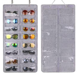 Storage Boxes Bins 16 Slots Felt Eyeglasses Stand Holder For Sunglasses Glasses Display Hanging Bag Wall Pocket Box Organizer Bags 230906