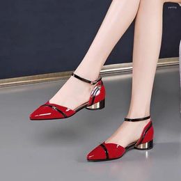 Dress Shoes Women Sandals Ankle Strap Patent Leather Designer For 2023 Low Heels Sandalias Mujer Elegantes