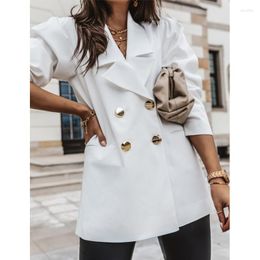 Women's Suits Loose Blazers For Women 2023 Autumn Winter Long Sleeve Coats Office Lady Lapel Double Breasted Blazer Solid Streetwear