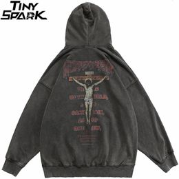 Men's Hoodies Sweatshirts Hip Hop Men Sweatshirt Hoodie Streetwear Jesus Letter Print Washed Pullover Autumn Harajuku Cotton Hooded Sweatshirt Black 230905