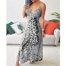 Casual Dresses Elegant Leopard Butterfly Print Bohemian Dress For Women 2023 Y2K INS Sexy Strap Sleeveless V Neck High Waist Vacation