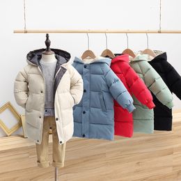 Jackor Winter Children's Down Padded Jacket Midlängd Baby Jacket For Boys and Girls Solid Color Casual Hooded Jacket Cardigan 230905