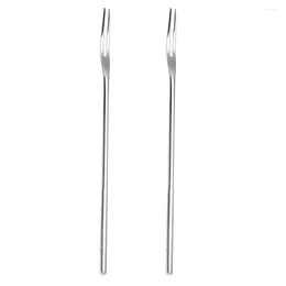 Dinnerware Sets 2pcs Stainless Steel Long Handle Fruit Forks Two Teeth Dessert Practical Cake Party Supplies For Home Banquet Bar