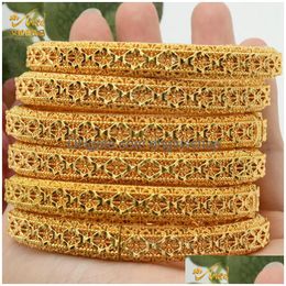 Bangle Aniid 4Pcs/Set Dubai Plated Bracelet For Women Ethiopian Arabic African Indian Bride Banquet Jewelry Gift Drop Delivery Bracele Dhsga