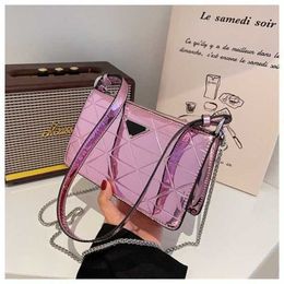 2024 New luxury high quality handbag shiny chain small square mirror laser underarm simple Messenger