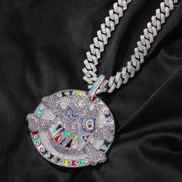 Pendant Necklaces Metallic Texture Mix Colour Circle Shape Iced Out Bling Necklace Mirco Pave Prong Setting Fashion Hip Hop Jewellery BP234
