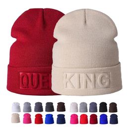 Fashion Winter Hat King Queen Beanies Hip Hop Couples Cap Casual Solid Hat Men Woman Warm Knitted Beanie Ski Skullies Bonnet205q