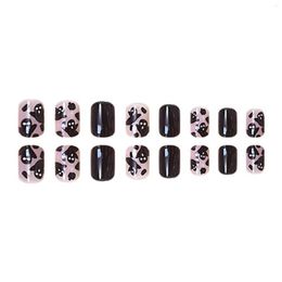 False Nails Halloween Fake Nail Art With Black Ghost Decor Sweet & Charming Reusable For Women And Girl Salon
