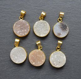 Pendant Necklaces 15 Mm Round Druzy Crystal Quartz Pendants With Electroplated Gold Edges