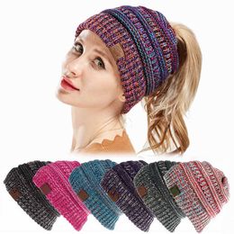Fashion Ponytail Beanie for Women Winter Warm Beanie Tail Soft Stretch Cable Knit Messy High Bun Hat Warm Chunky Beanie Hats