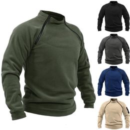 Men's Hoodies Sweatshirts Stand-up Collar Male Hoodie Autumn Winter Warm Fleeece Solid Colour Outdoor Breathable Tactical Mens Gym Sport Tops 230905