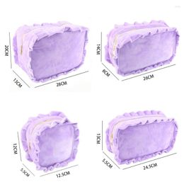 Cosmetic Bags Soft Velvet Ruffle Make Up Lotus Leaf Lace Travel Bag Candy Colour Toiletry