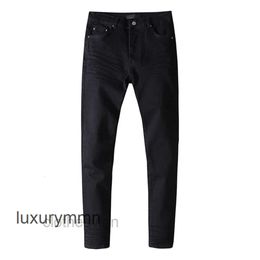 T Shirts Designer Jeans Amirrs 2023 Jean Black Men's Korean Slim Fit Trend Cropped Pants Youth Elastic Leg D535