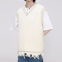 Men s Sweaters LACIBLE Streetwear Harajuku Knitted Vest 2023 Cut Hem Sleeveless Pullover Loose Casual Sweater Tank Tops Men Women Spring 230906