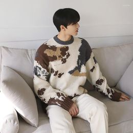 Men's Sweaters Autumn Winter Knitted 2023 Male Pullovers Large Print Lapel Korean Modern Loose Vintage O-neck Clothing C15