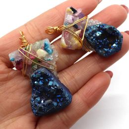 Pendant Necklaces Exquisite Natural Stone Blue Crystal Irregular Triangle 20-50mm Winding Charm Jewellery DIY Necklace Earrings Accessories