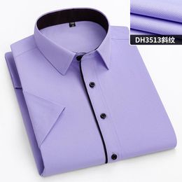 Men's Dress Shirts 11XL Shirt Men Short Sleeve White Casual Business For Large Size Single Pocket Button-down Striped