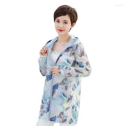 Women's Jackets Sun Protection Clothing Female Thin Coat 2023 Summer Anti-UV Medium Long Printing Hooded Loose Ladies Windbreaker Jacket 5XL