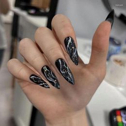 False Nails European And American Sparkling Pink Marble Pattern Long Pointed Nail Wearing Enhancement With 24 Ins Patches