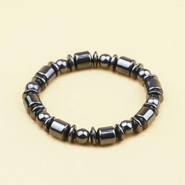 Strand Black Cylindrical Shape Mixed Round Beads Natural Hematite Handmade Bracelet Fashion Jewellery Ornaments For Party Wear