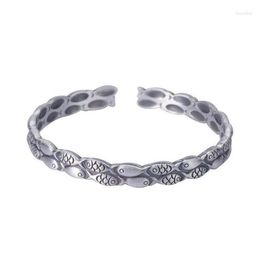 Bangle S999 Pure Silver/Sterling Silver Retro Matte Pisces Fish Ladies Open Temperament Bracelet