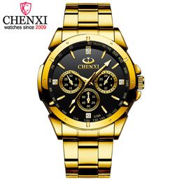 Wristwatches CHENXI 019A Golden Men Watches Luxury Steel Band Quartz Wrist Watch Casual Dress Waterproof Clock Relogio Masculino 230905