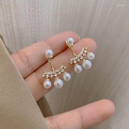 Stud Earrings S925 Silver Needle Back-hanging Pearl Fashion Unique Design