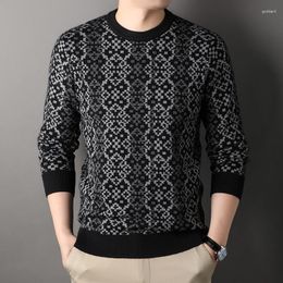 Men's Sweaters Woollen Sweater Jacquard Plaid Crew Neck Fashion Autumn And Winter Thickened Pullover Design For Men
