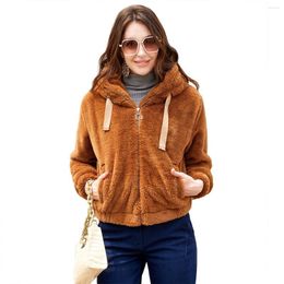 Women's Fur Coat Women Winter Jacket 2023 Autumn And Female Plush Hooded Long Sleeve Warm Cotton Solid Colour Short Top