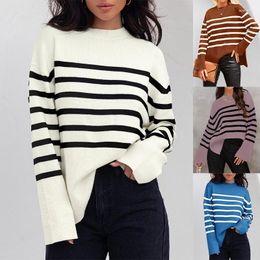 Women's Sweaters Striped Y2k Kintted Sweater Women O-neck Crochet Jumper Top E-girl Pullover Spring Autumn Winter Thick Sueter Work Jumpers