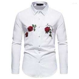 Men's Dress Shirts 2023 Shirt Rose Embroidery Casual Long Sleeve Slim Fit Fashion Men