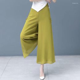 Women's Pants ZXRYXGS Chiffon Side Slit Fashion Skirt 2023 Summer Back Elastic Loose Casual Temperament Long Wide Leg