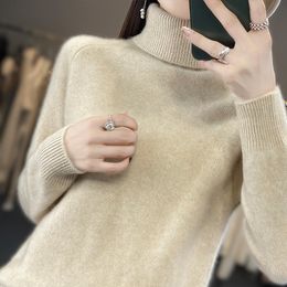 Womens Sweaters Autumn Winter Turtleneck Cashmere Sweater Women Knitted Pullover Fashion Keep Warm Korean Long Sleeve Casual Loose Tops 230905