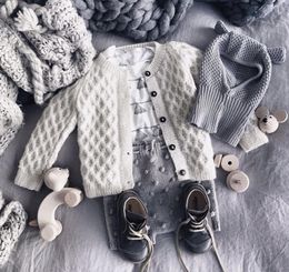 Pullover High Quality Bebes Fall Spring Knitted Baby Sweater Cardigan Romper Diamond Square Girl Boy Kids Clothes Knit Children ins Robe 230905