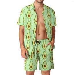 Men's Tracksuits Avocado Men Sets Fruit Food Hug Love Aesthetic Casual Shirt Set Short-Sleeve Pattern Shorts Summer Beach Suit Plus Size