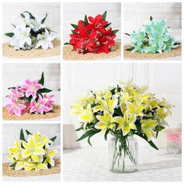 Decorative Flowers Artificial 7 Heads Wedding Party Decor Gift Bouquet Red Fake Home Room El Banquet Office Garden Art