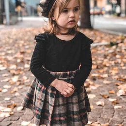 Clothing Sets 2023 Girls Princess Skirt 2pcs Spring Kids Children Fashion Cotton Ruffle Sleeve T-shirt And Plaid Skirts Autumn Suits