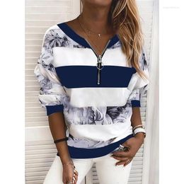 Women's Hoodies Summer European And American Products Digital Printed Zipper V-neck Loose Casual Hoodie Long-sleeved Top Thin