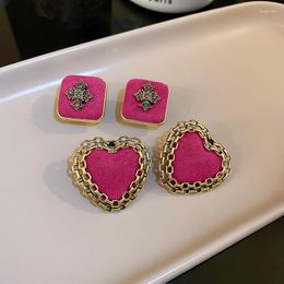 Stud Earrings Sweet Romantic Rose Pink Cloth Fashion Design Cross For Women Party Jewellery Accessories Simple