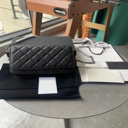 10A upgraded magnetic hasp metal zip handles chip authentication mini woc shoulder bag women plaid handbag caviar sheepskin leathe290t