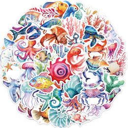 50Pcs-Pack Cartoon Marine Life Stickers Waterproof Vinyl Stickers for Luggage Water Bottle Laptop Car Planner Scrapbooking Phone Mac Door Wall Decals