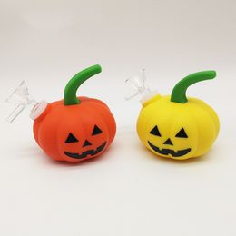 New 3.54 Inch pumpkin silicone smoking pipe hookah with glass bowl halloween accessories water smoke Hand pipes easy to take wax dab rigs bongs