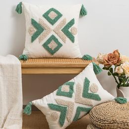 Pillow Tufted Geometric Cover Green Brown Ivory Boho Style Tassels 45x45cm 30x50cm Home Decoration Sofa Bed Chair