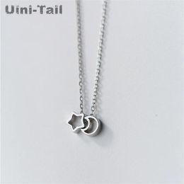 Pendant Necklaces Uini-Tail 925 Tibetan Silver Geometric Hollow Five-pointed Star Moon Necklace Korea Simple Fresh Clavicle Chain GN575