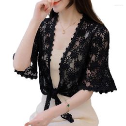 Women's Jackets Summer Sun Protection Clothing Lace Small Shawl Coat Short Cardigan With Mid-sleeved Thin Top Shrug