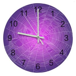 Wall Clocks Halloween Purple Gradient Large Round Luminous Needles Clock Decor Room Hanging Ornaments Silent