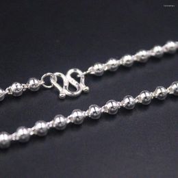 Chains Real 999 Fine Silver Necklace 3mm Bead Link Chain 17.7inch For Women