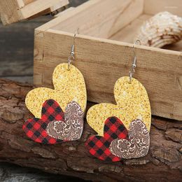 Dangle Earrings Valentines Day Chunky Cute Colourful Double Heart Leather