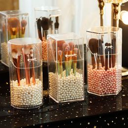 Storage Bottles Clear Makeup Brushes Holder Round Transparent Plastic Empty Pen Brush Organizer Cosmetic Container